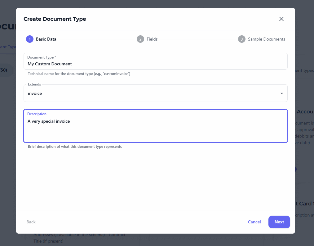 Document Creation Dialog