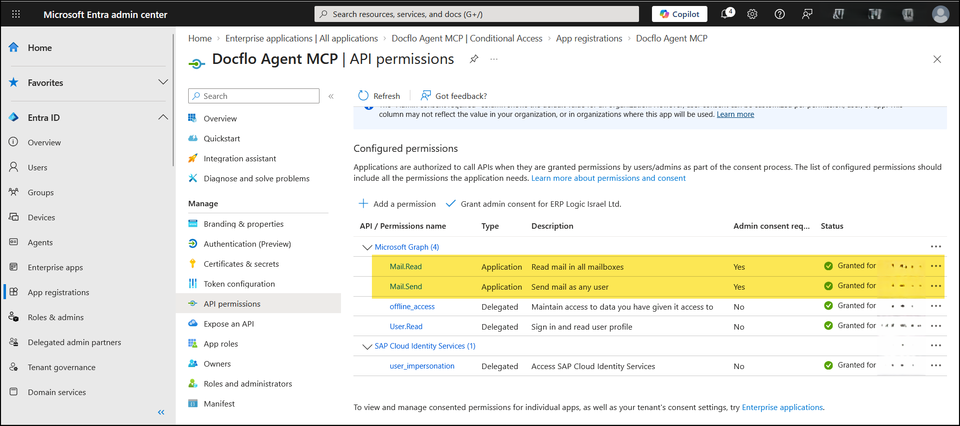 API permissions after admin consent